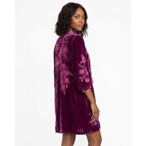 JOHNNY WAS J35922-9 100% Silk Shift Short Dress 3/4 Sleeve Size XS